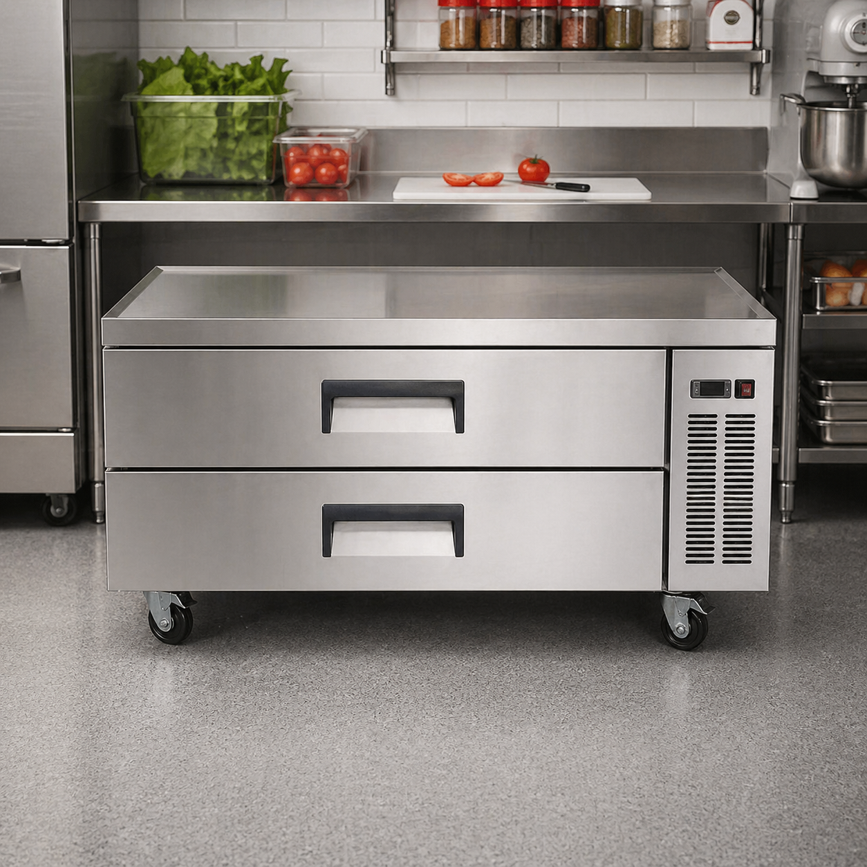Admiral Craft U-Star Chef Base Refrigerator, Two Solid Doors, 10.6 cu ft Capacity, in Stainless Steel USCB-52