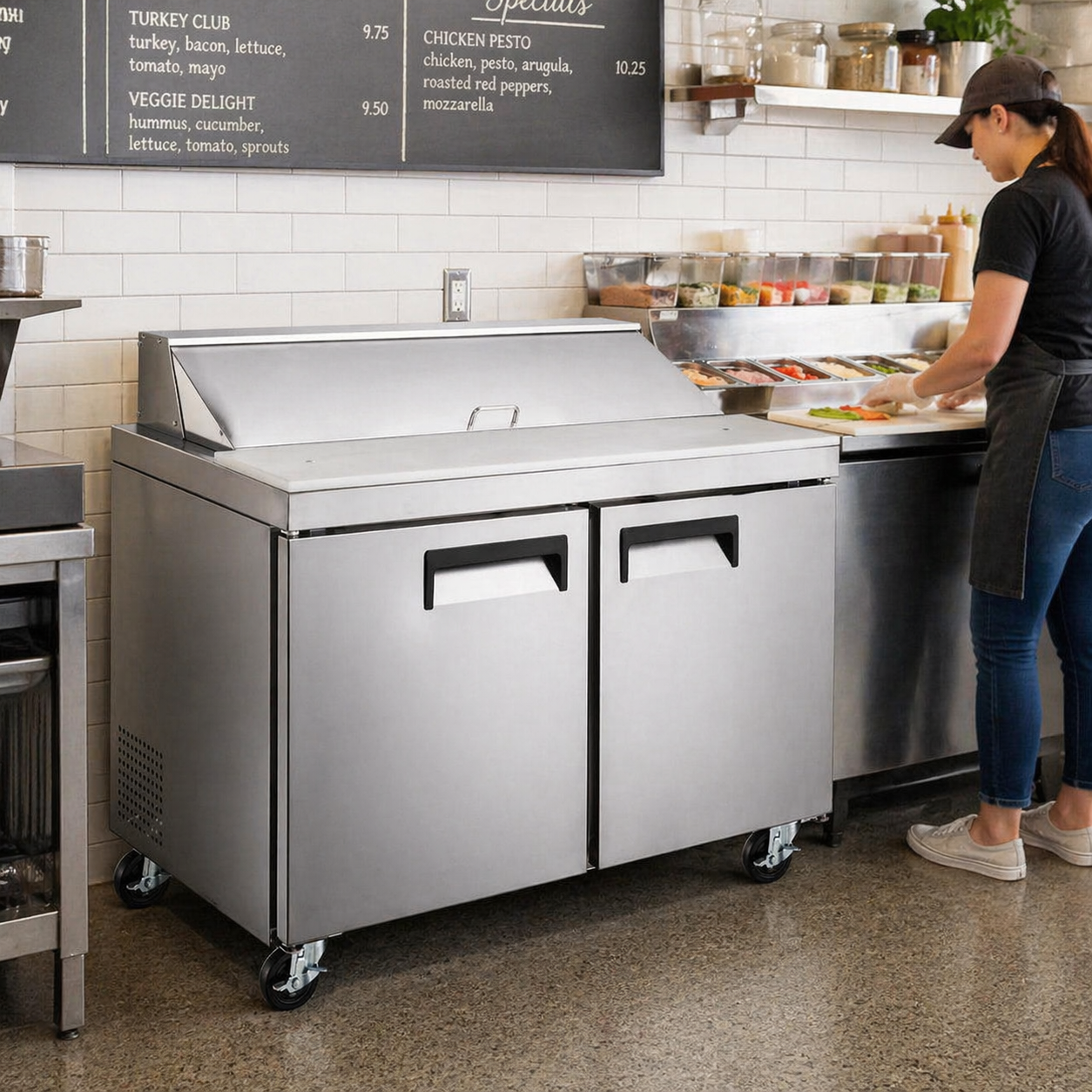 Admiral Craft U-Star Refrigerated Salad/Sandwich Prep Table, Two Solid Doors, in Stainless Steel USSL-2D/36