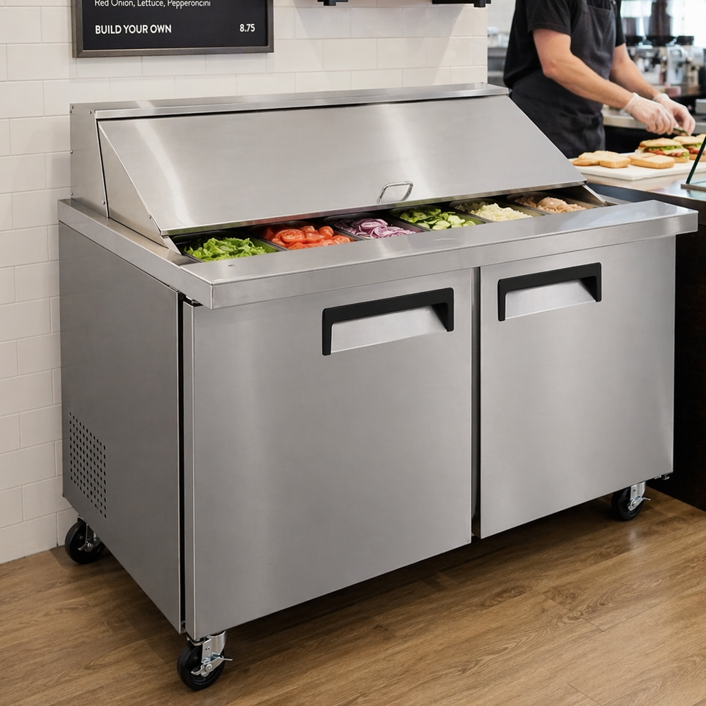 Admiral Craft U-Star Refrigerated Mega Top Salad/Sandwich Prep Table, Two Solid Doors, in Stainless Steel USSLM-2D