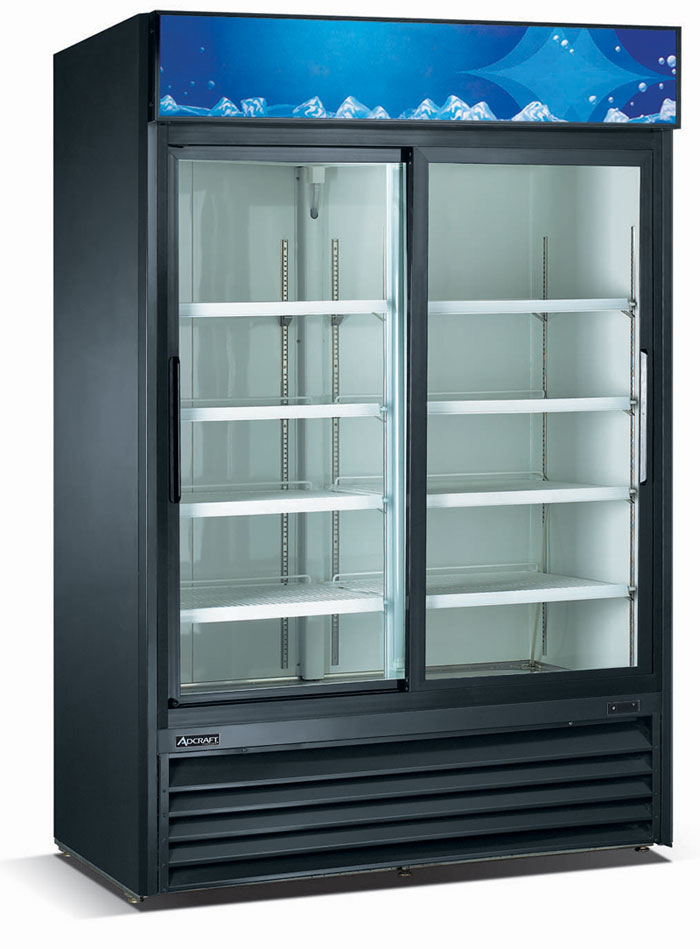Admiral Craft U-Star Merchandiser Refrigerator, Double Sliding Glass Doors, 39.9 cu ft Capacity, in Black USRFS-2D/B
