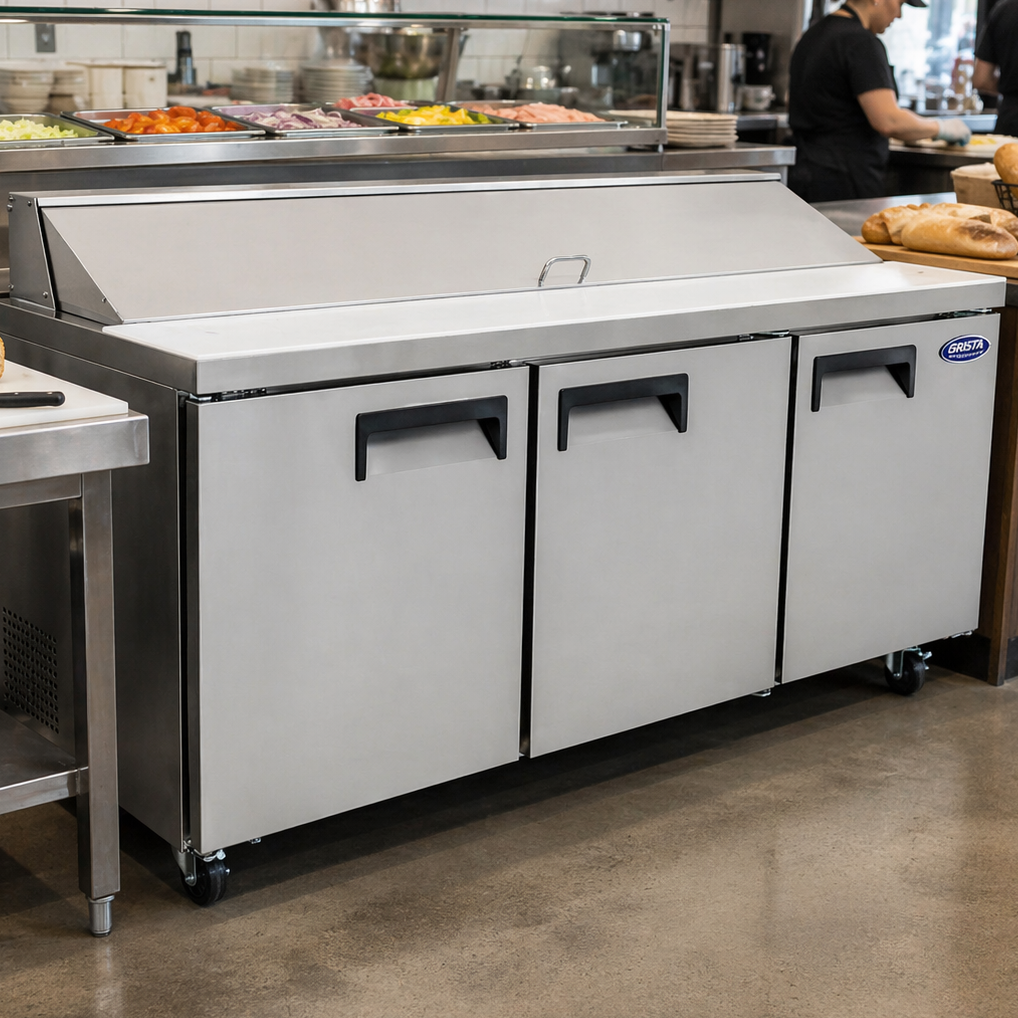 Admiral Craft Grista Refrigerated Salad/Sandwich Prep Table, Three Doors, 70", in Stainless Steel GRSL-3D