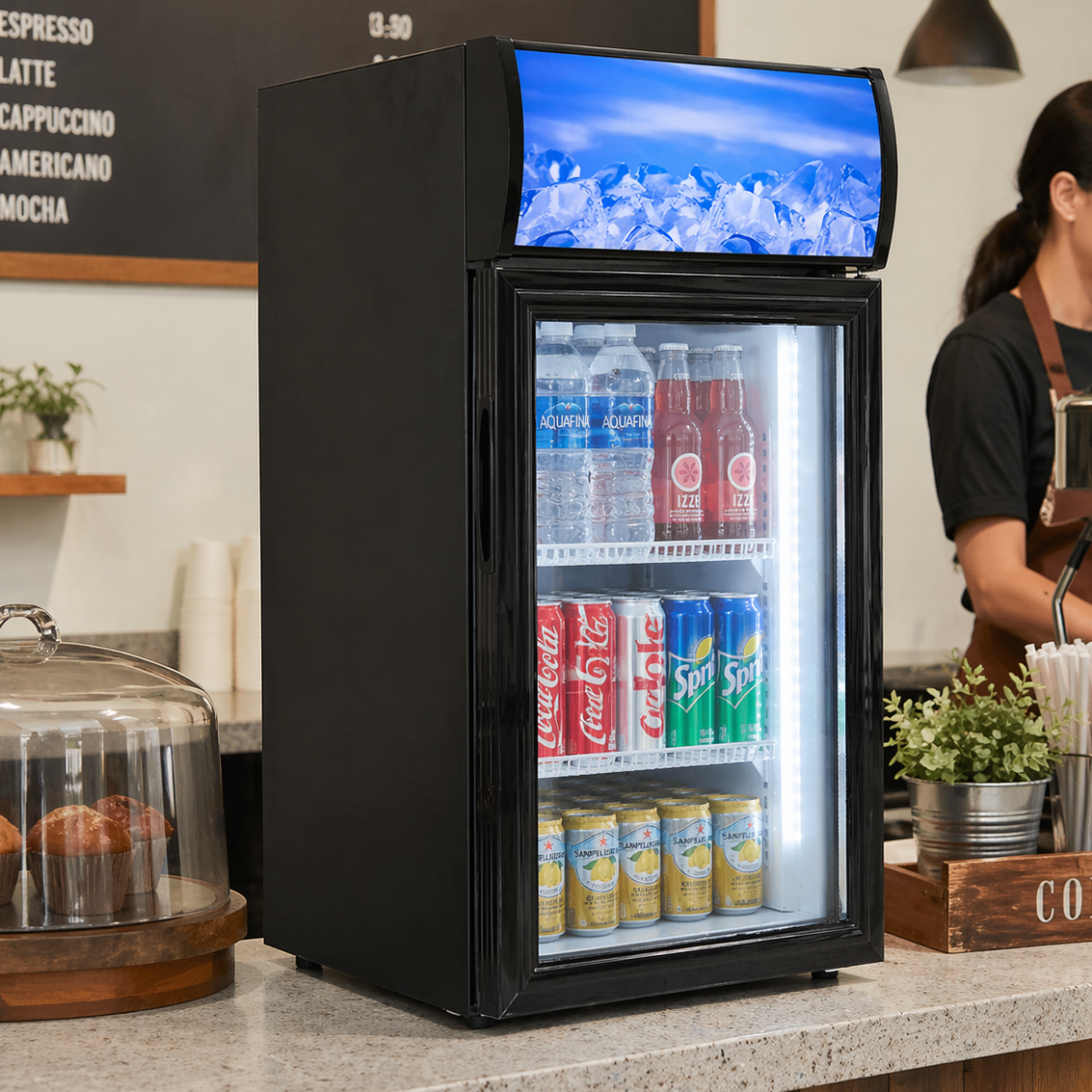 Admiral Craft Black Diamond Countertop Display Refrigerator, Single Glass Door, 2 cu ft, in Black CDRF-1D/2