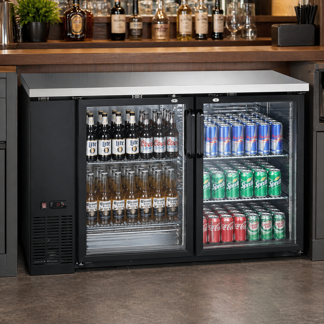 Admiral Craft U-Star 2 Glass Door Back Bar Cooler, in Black USBB-5928G