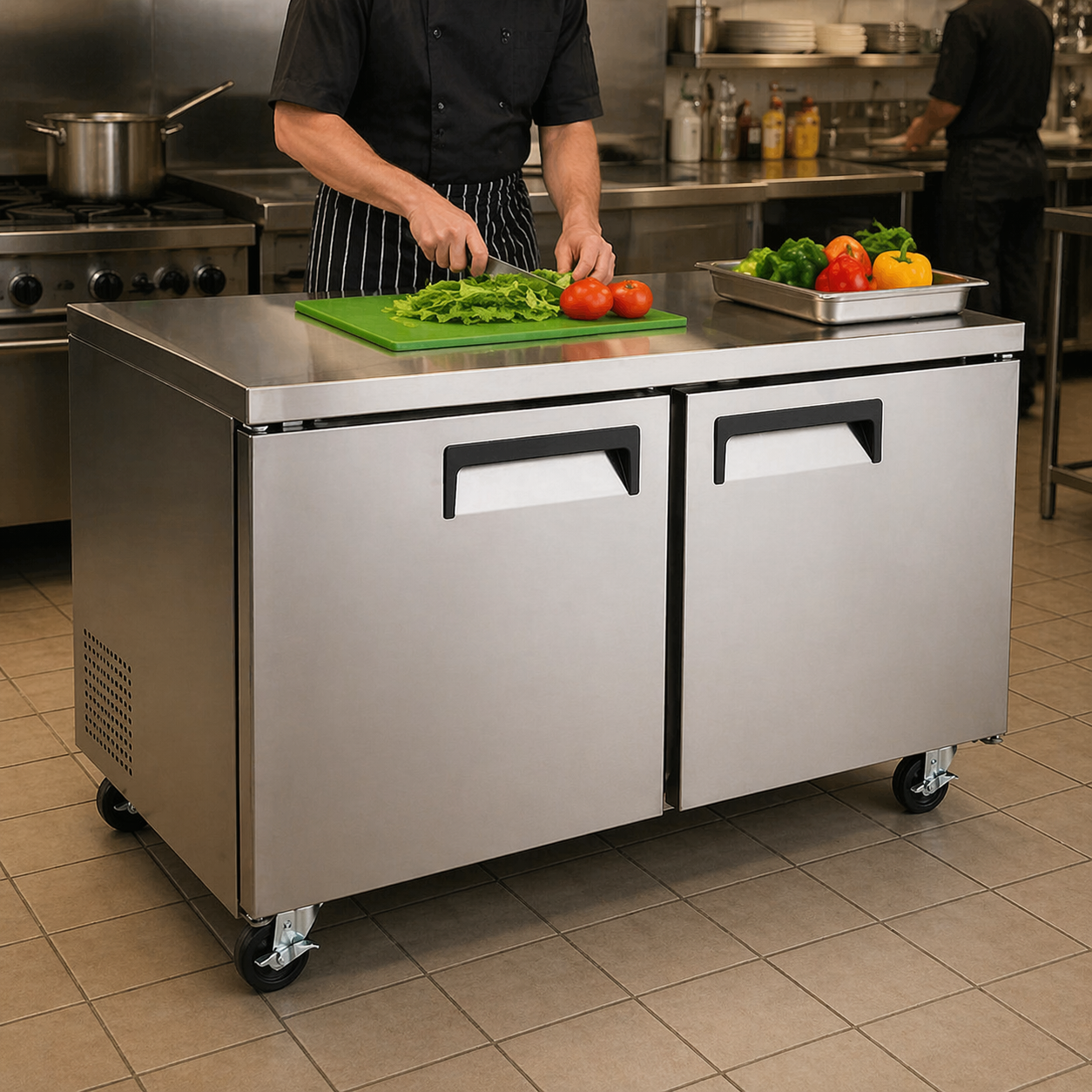 Admiral Craft Grista Undercounter Refrigerator, Double Solid Doors, 11.9 cu ft Capacity, in Stainless Steel GRUCRF-48