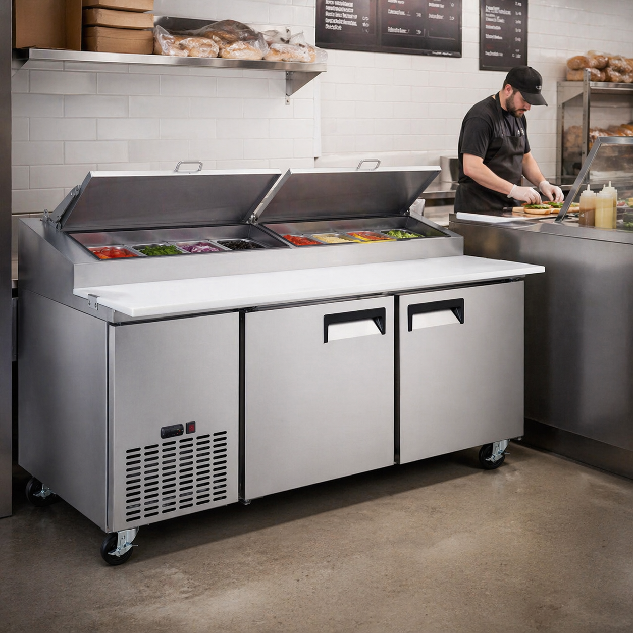 Admiral Craft U-Star Refrigerated Pizza Prep Table, Two Solid Doors, 19.3 cu ft Capacity, in Stainless Steel USPZ-2D