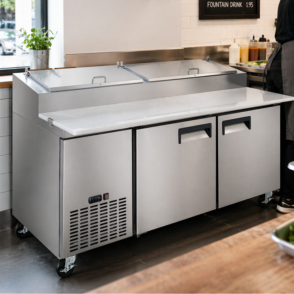 Admiral Craft Grista Refrigerated Pizza Prep Table, Two Solid Doors, 18 cu ft Capacity, in Stainless Steel GRPZ-2D/67