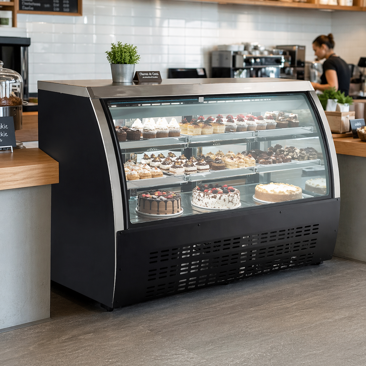 Admiral Craft U-Star Curved Glass Refrigerated Deli Case, in Black USDC-64