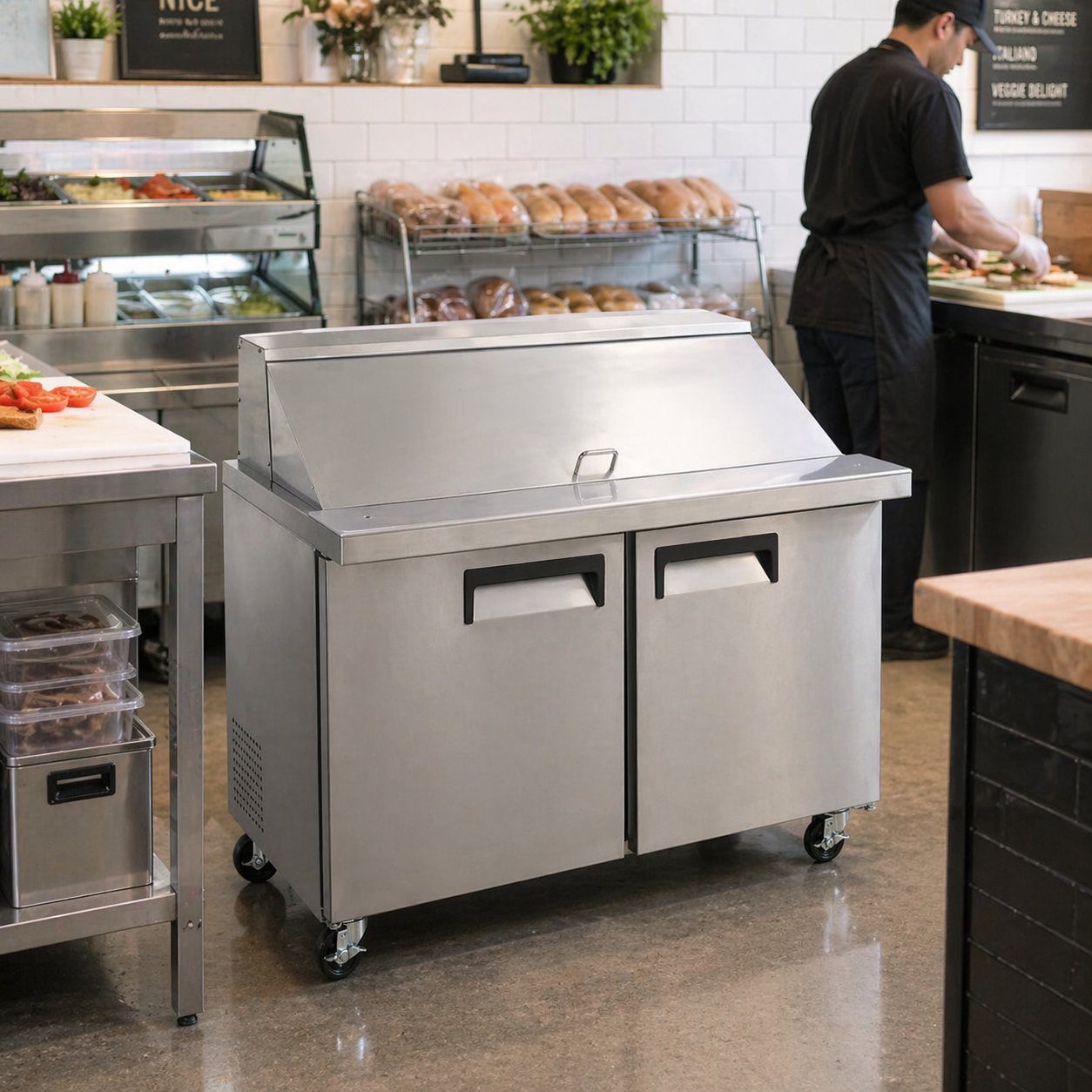 Admiral Craft U-Star Refrigerated Mega Top Salad/Sandwich Prep Table, Two Solid Doors, in Stainless Steel USSLM-2D/36