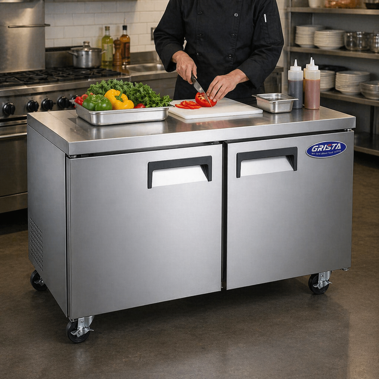 Admiral Craft Grista Undercounter Freezer, Double Solid Doors, 11.9 cu ft Capacity, in Stainless Steel GRUCFZ-48