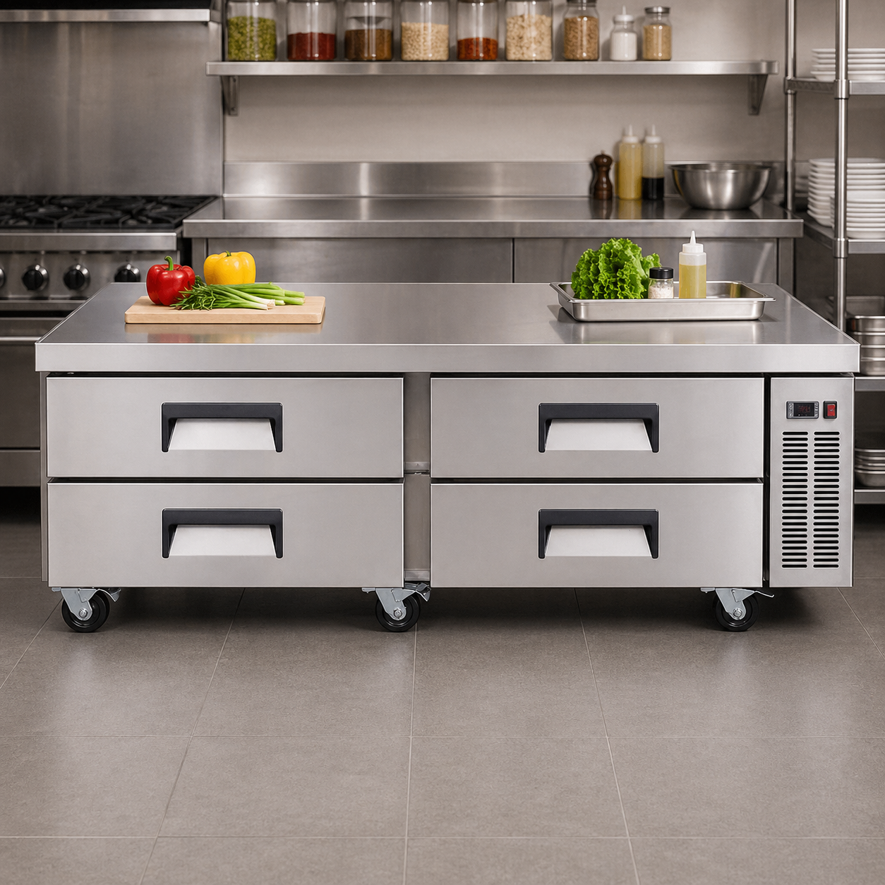 Admiral Craft U-Star Chef Base Refrigerator, Four Solid Doors, 15.9 cu ft Capacity, in Stainless Steel USCB-72