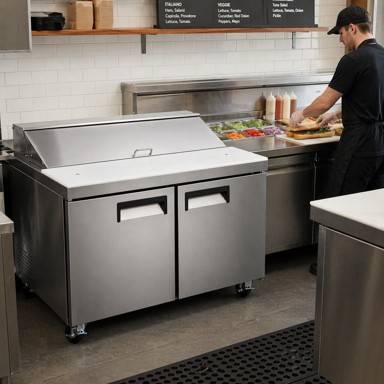 Admiral Craft Grista Refrigerated Salad/Sandwich Prep Table, Two Doors, 60", in Stainless Steel GRSL-2D/60