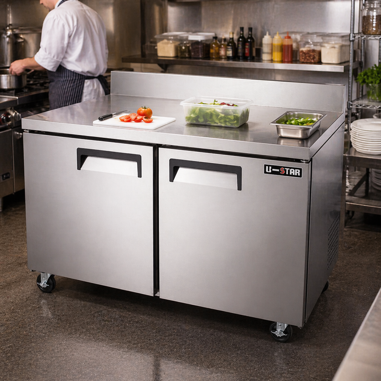 Admiral Craft U-Star Worktop Freezer, Two Solid Doors, 11.9 cu ft Capacity, in Stainless Steel USWF-2D