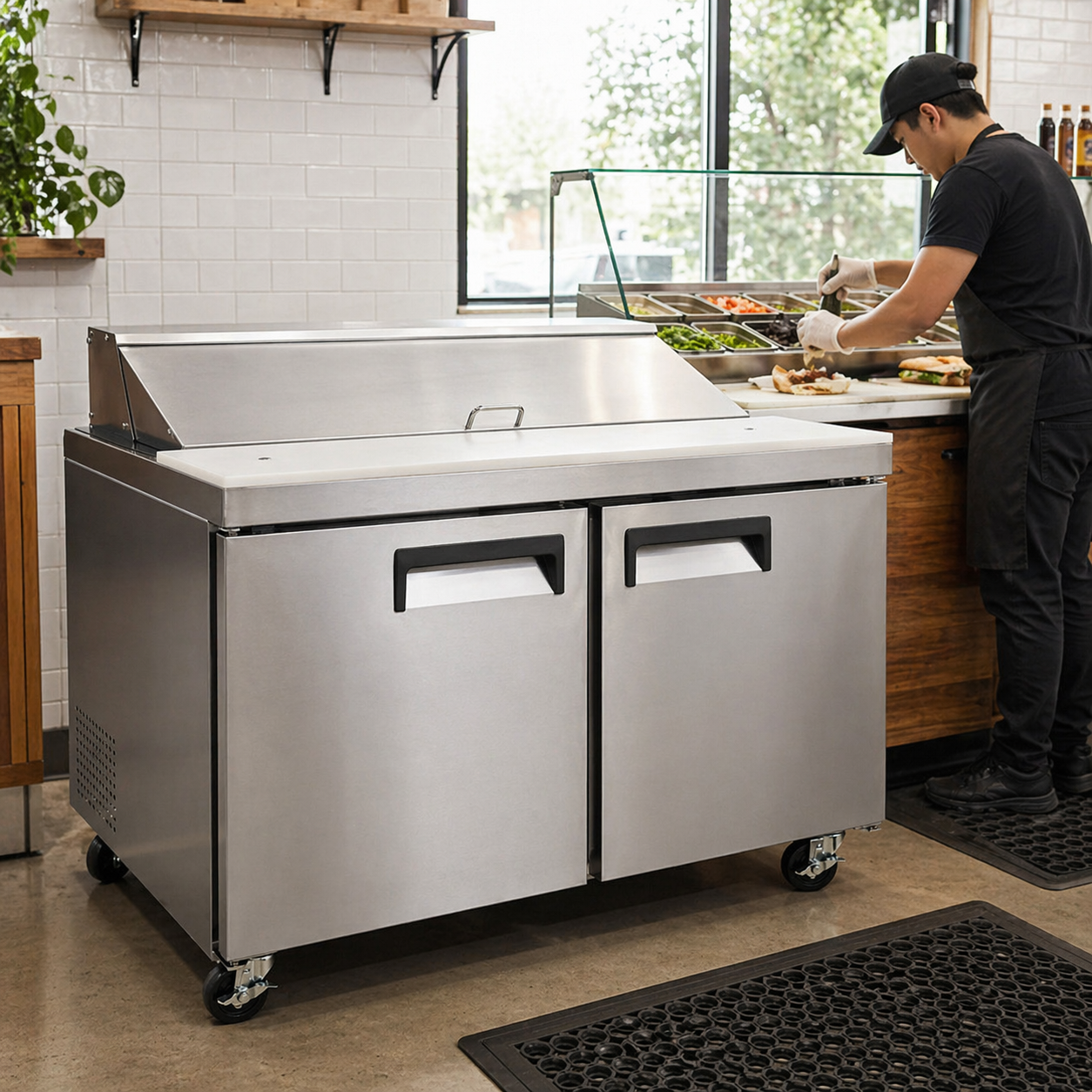 Admiral Craft U-Star Refrigerated Salad/Sandwich Prep Table, Two Solid Doors, in Stainless Steel USSL-2D/60