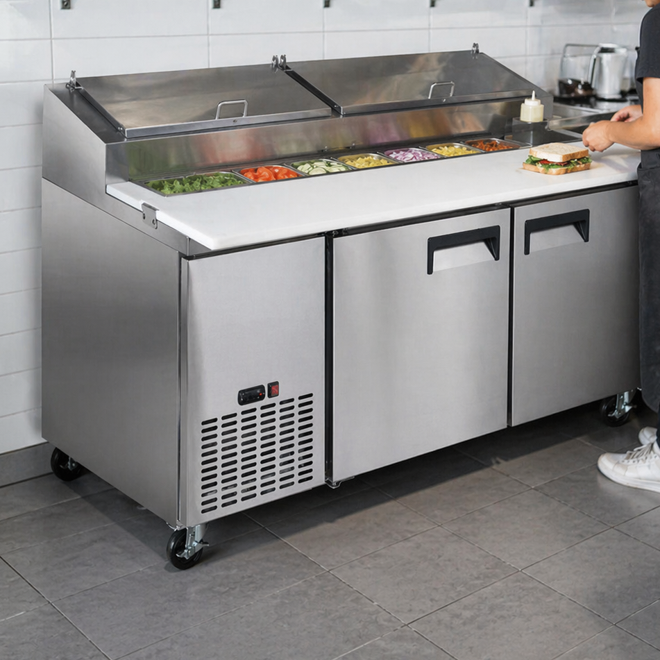 Admiral Craft Grista Refrigerated Pizza Prep Table, Two Solid Doors, 19.3 cu ft Capacity, in Stainless Steel GRPZ-2D