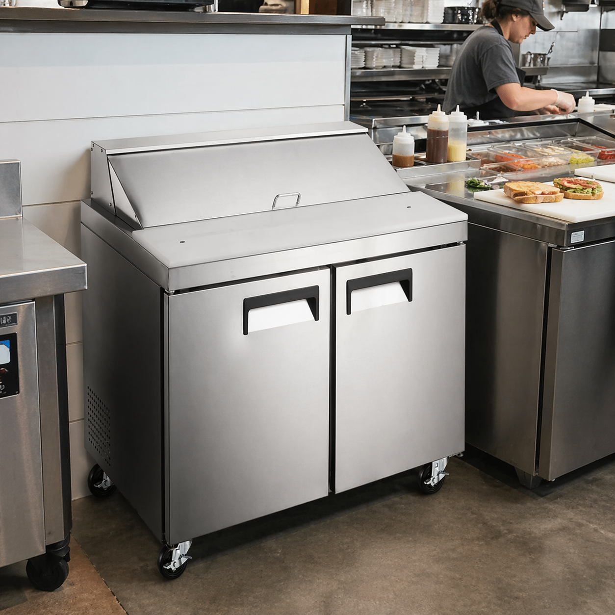 Admiral Craft U-Star Refrigerated Salad/Sandwich Prep Table, Two Solid Doors, in Stainless Steel USSL-2D