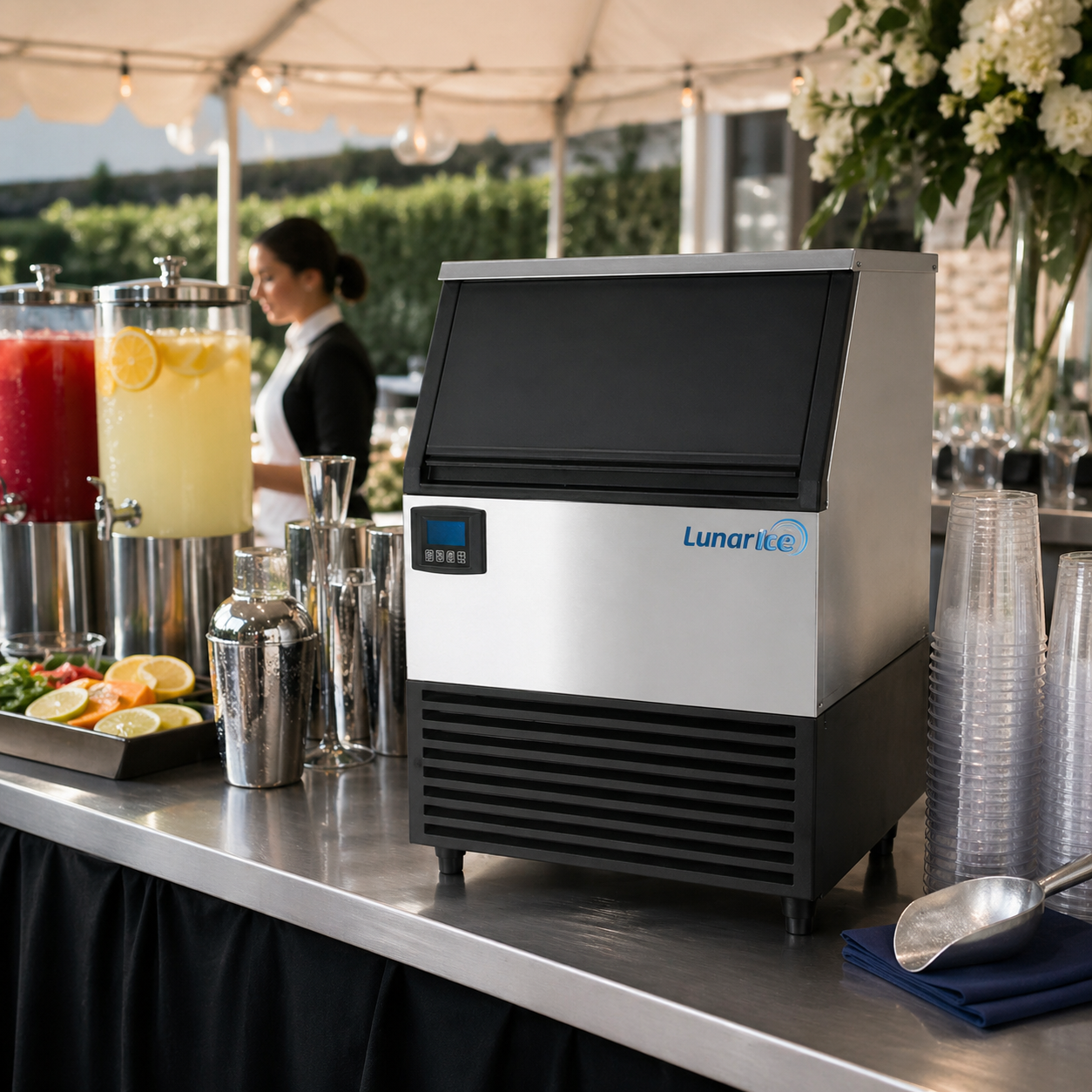 Admiral Craft Lunar Ice Self-Contained Ice Machine, in Stainless Steel with Black Trim LUIM-150