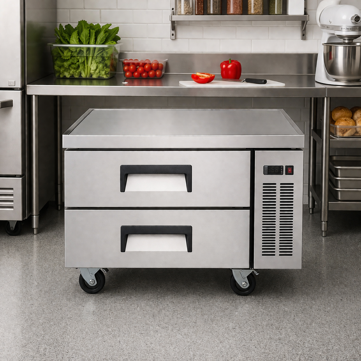 Admiral Craft U-Star Chef Base Refrigerator, Two Solid Doors, 6.5 cu ft Capacity, in Stainless Steel USCB-36