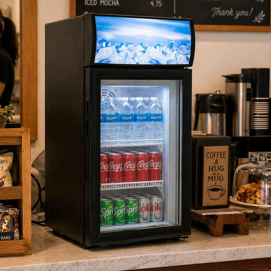 Admiral Craft Black Diamond Countertop Display Freezer, Single Glass Door, 1.4 cu ft, in Black CDFZ-1D/1.4