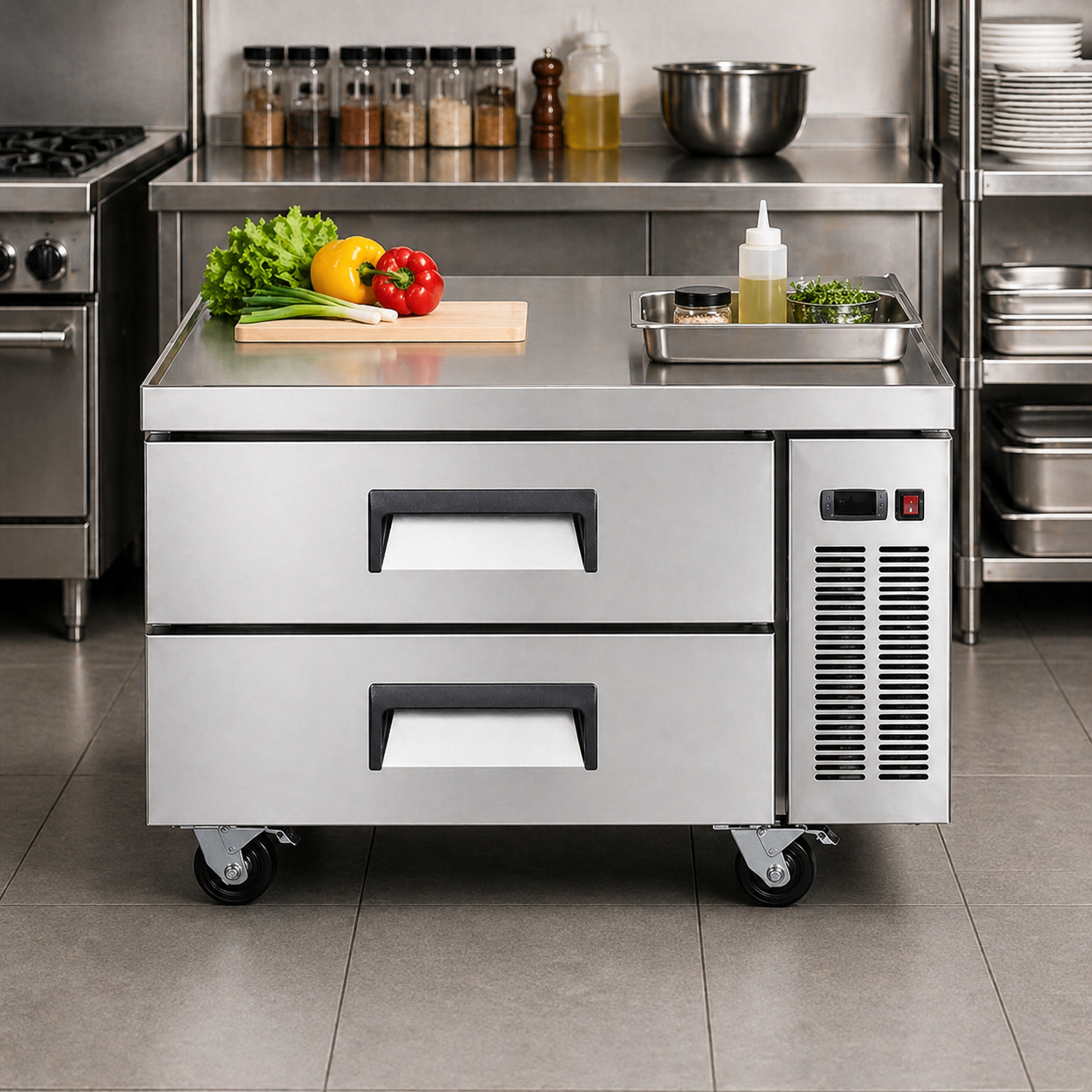 Admiral Craft U-Star Chef Base Refrigerator, Two Solid Doors, 9.3 cu ft Capacity, in Stainless Steel USCB-48