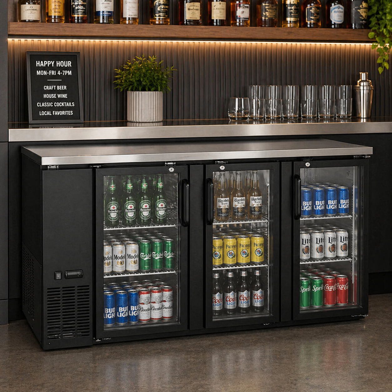 Admiral Craft U-Star 2 Glass Door Back Bar Cooler, in Black USBB-6928G